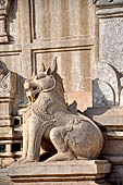 Ananda temple Bagan, Myanmar. Double bodied lions, Manukthiha, guard each corner of the temple base.